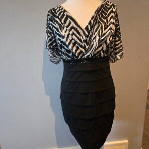 Enfocus Studio Women’s Zebra Print Tiered Dress | Size 12 | Black/White